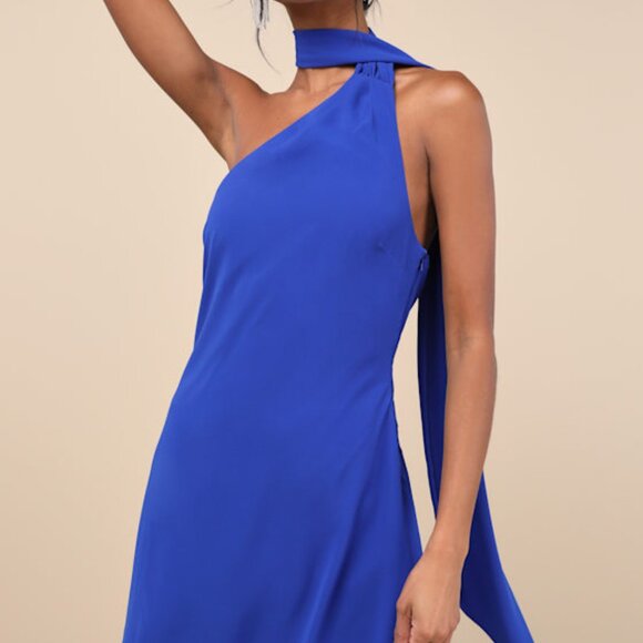 Lulus Dresses & Skirts - Lulus Isloda Blue One-shoulder Backless Sash Mini Dress - Size M